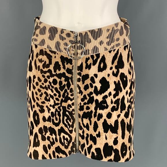PACO RABANNE Size S Tan Brown Animal Print Cotton Mini Skirt - Picture 1 of 6